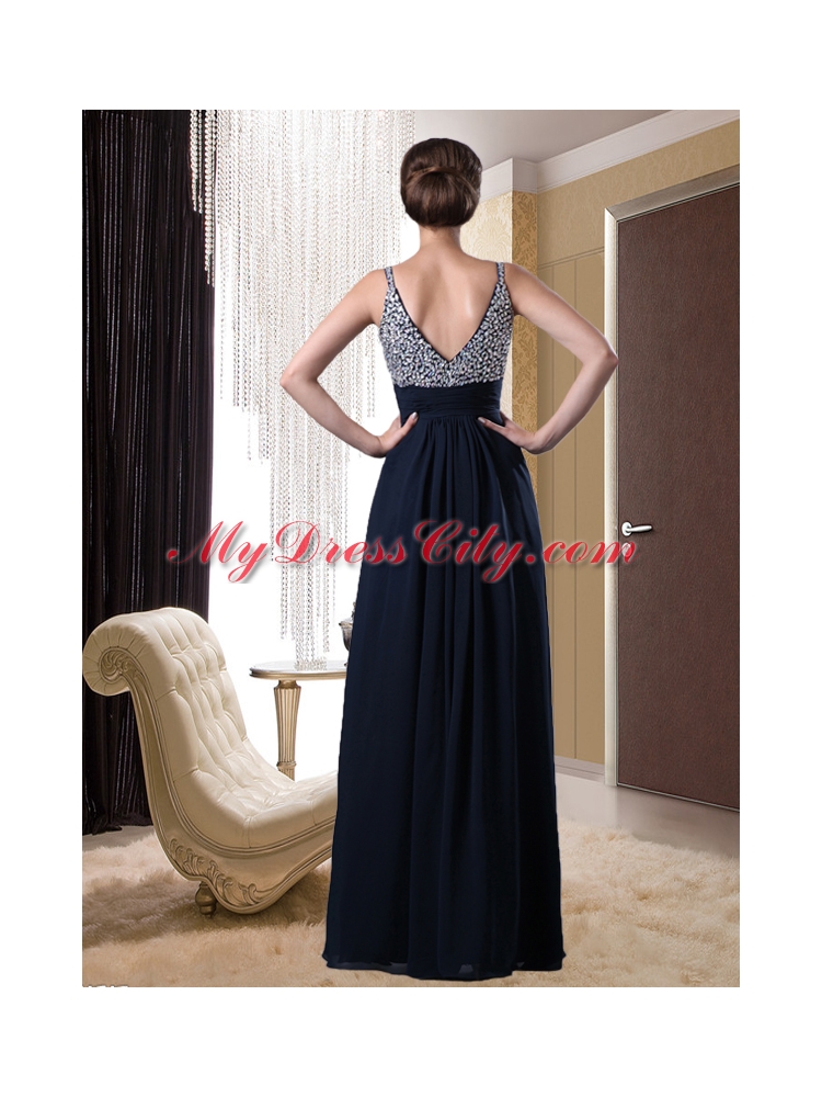 Low Price Empire Chiffon Beading Straps Prom Dress in Black