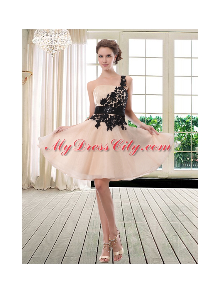 Luxurious One Shoulder Champagne Prom Dress with Appliques