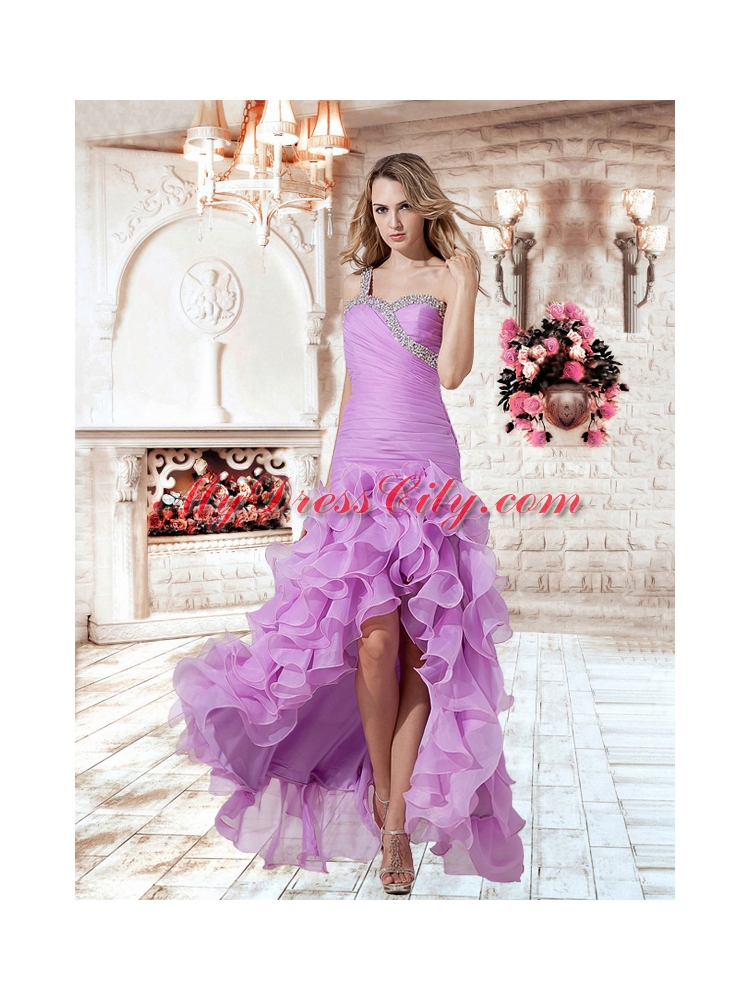 New Style Column One Shoulder Beading Prom Dress in Lilac