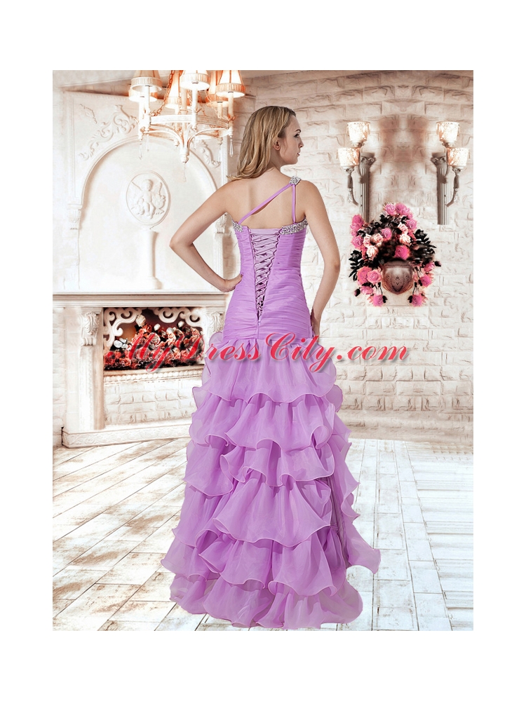 New Style Column One Shoulder Beading Prom Dress in Lilac