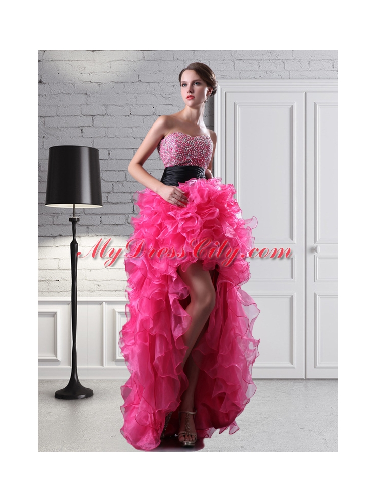 Pretty High Low Sweetheart Beading Organza Prom Dress for 2015