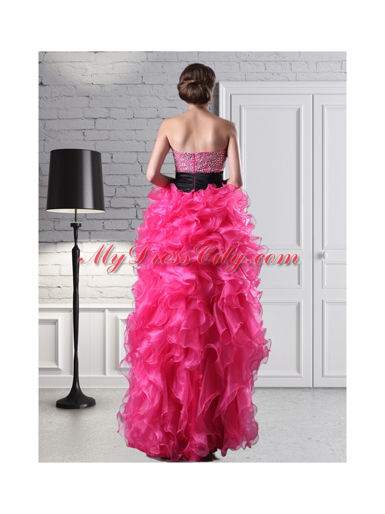 Pretty High Low Sweetheart Beading Organza Prom Dress for 2015