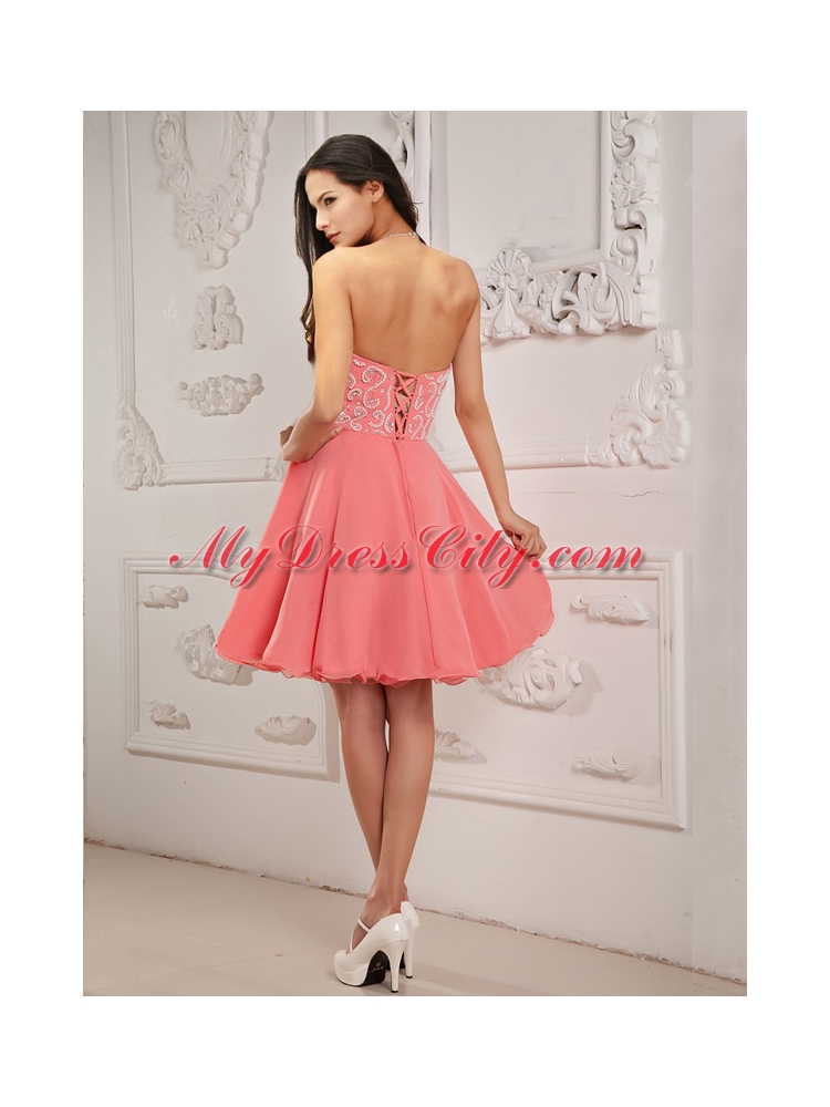 2015 Lovely Princess Sweetheart Chiffon Beading Prom Dress in Watermelon