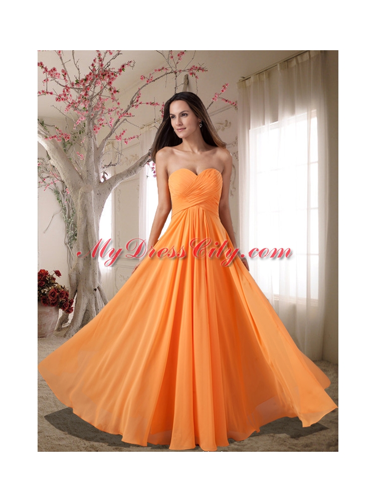 Affordable Sweetheart Ruching Empire Prom Dress in Orange