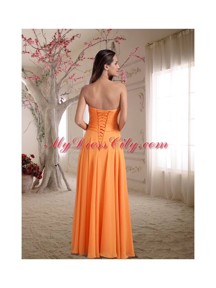 Affordable Sweetheart Ruching Empire Prom Dress in Orange