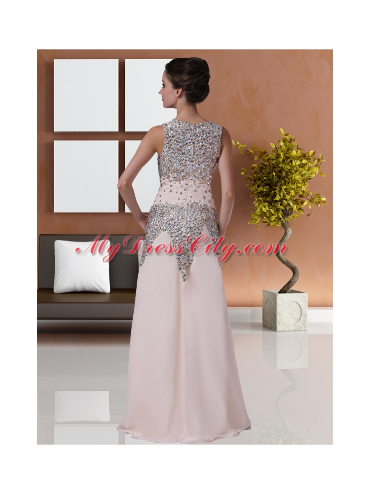 Champagne Beading Column Square Chiffon Gorgeous Prom Dress