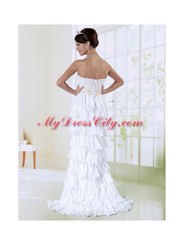 Elegant Column Sweetheart High Low White Beading Prom Dress