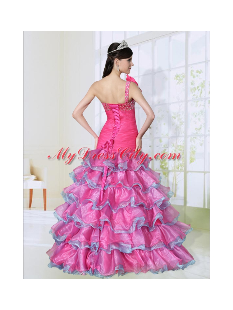 Hand Made Flower Decorate One Shoulder Lovely Prom Dress with Beading