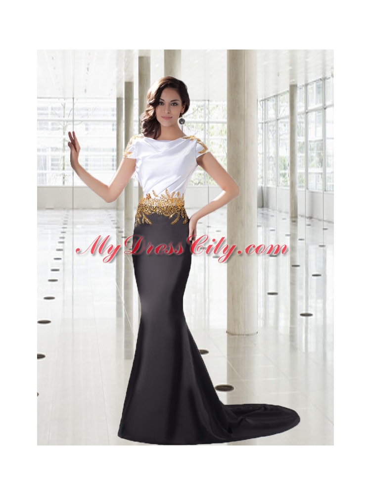 Mermaid Bateau Exclusive Prom Dress with Gold Beading