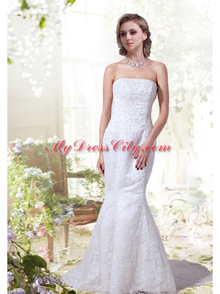 2014 Mermaid Beading Lace Wedding Dress with Strapless