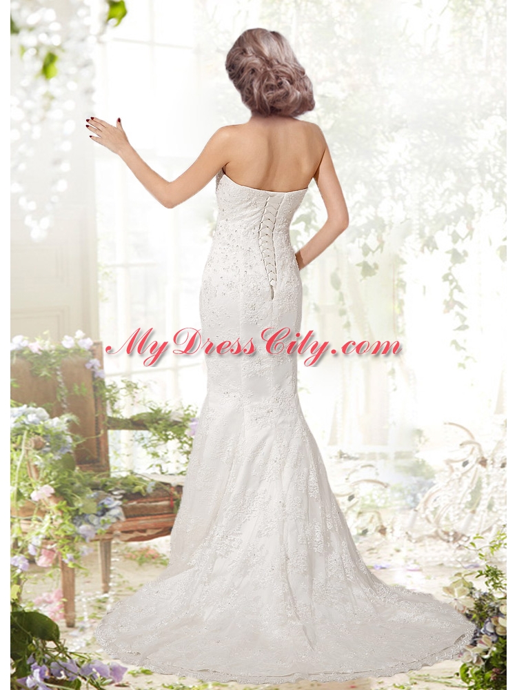 2014 Mermaid Beading Lace Wedding Dress with Strapless