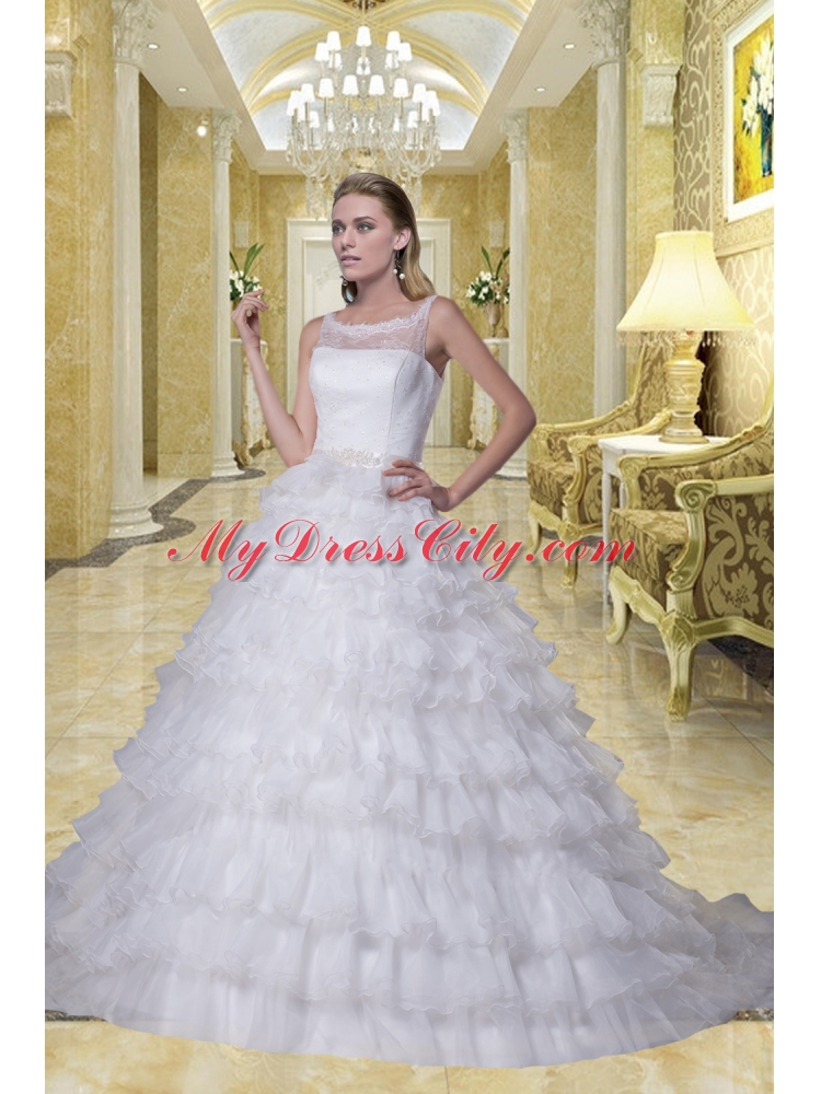 Appliques A Line Scoop Court Train Wedding Dress for 2014