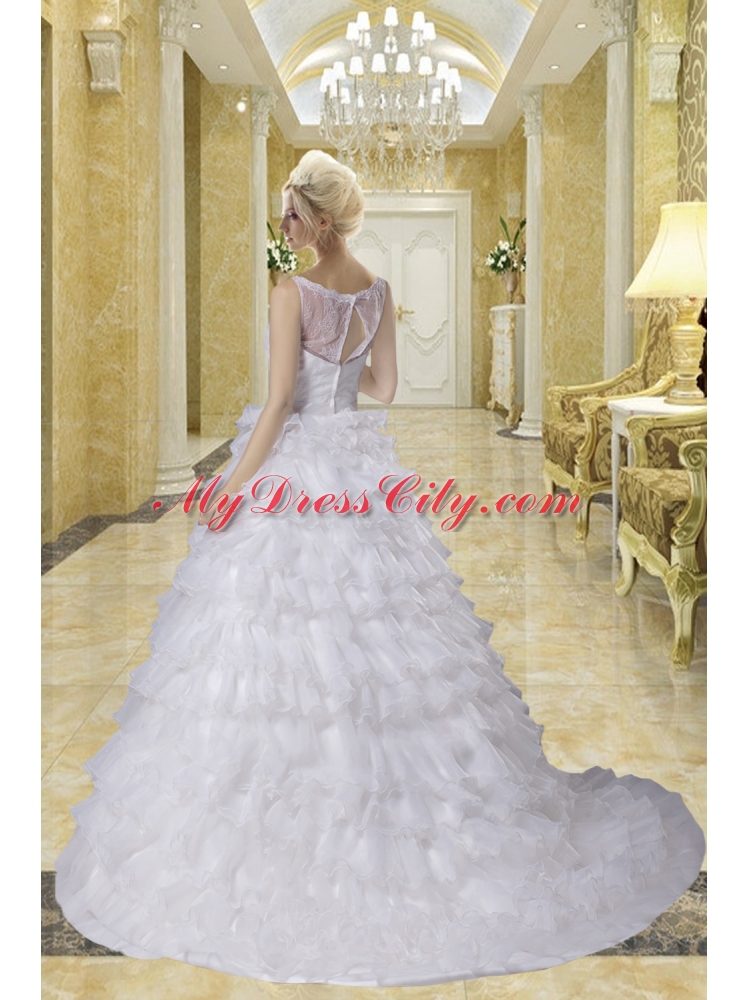 Appliques A Line Scoop Court Train Wedding Dress for 2014