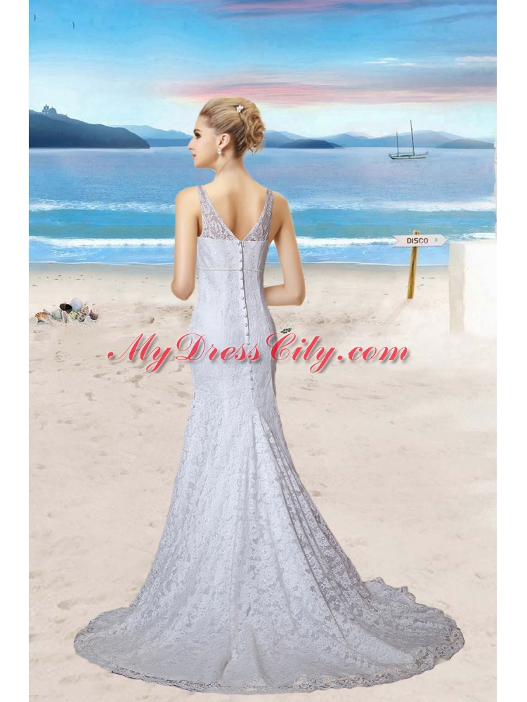 Beautiful Mermaid Lace Beading Wedding Dress with Court Train