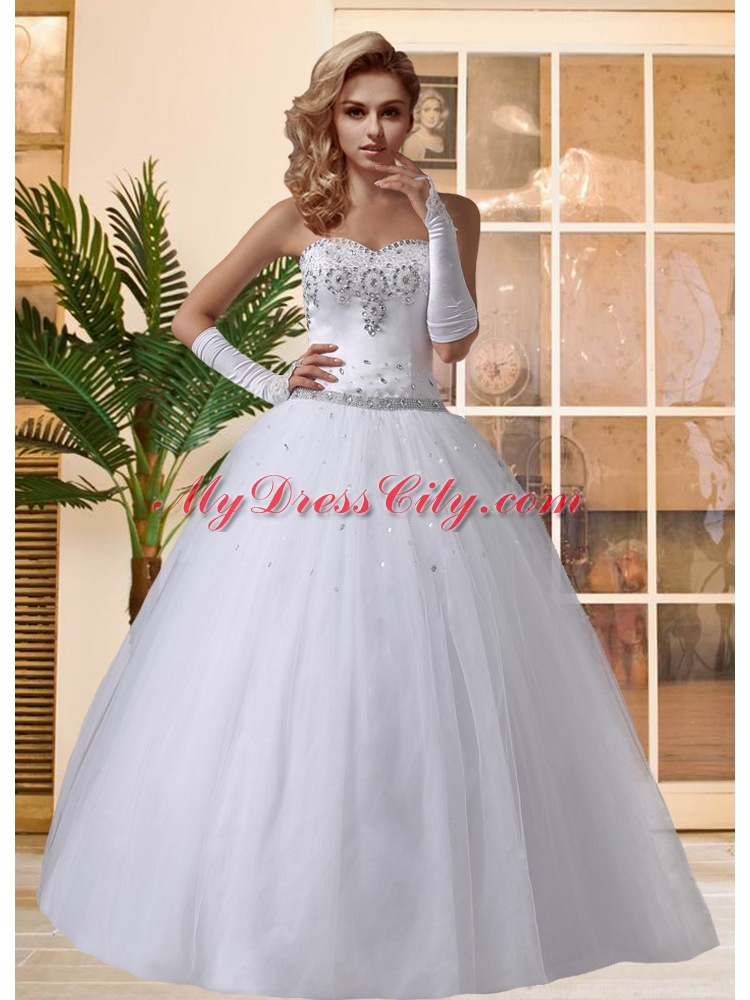 Beautiful Puffy Sweetheart Lace Up Beading Wedding Dresses for 2014