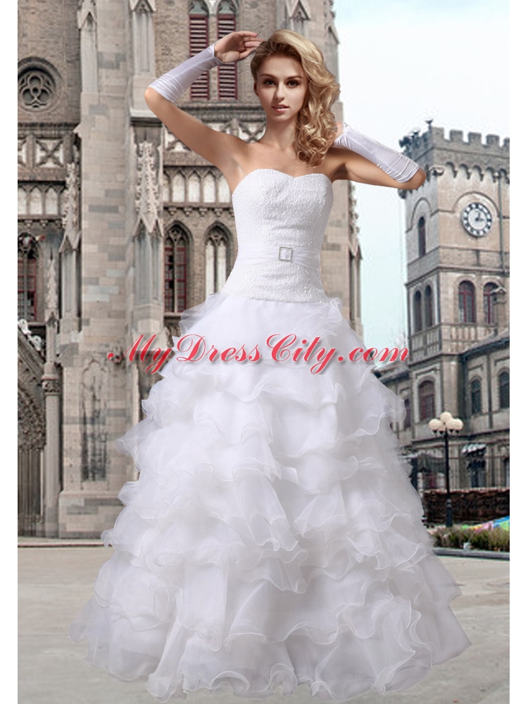 Fashionable Princess Sweetheart Ruffled Layers Wedding Dress with 3/4 Sleeves