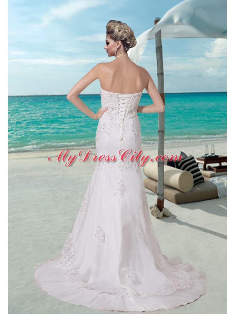 Fashionbale Mermaid Appliques Sweep Train Wedding Dress with Beading