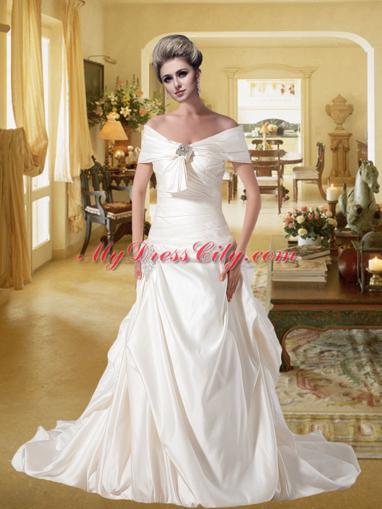 Gorgeous Sweetheart 2015 A Line Court Train Wedding Dresses with Beading