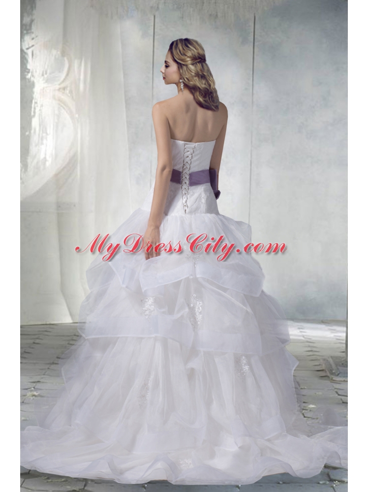 Lace Sweetheart Hand Made Flower Wedding Dresses with Appliques