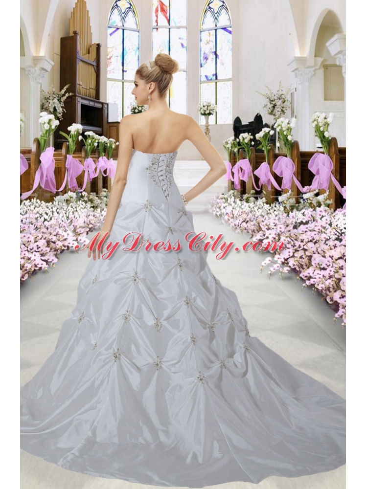 Luxurious A Line Strapless Appliques Court Train Wedding Dresses