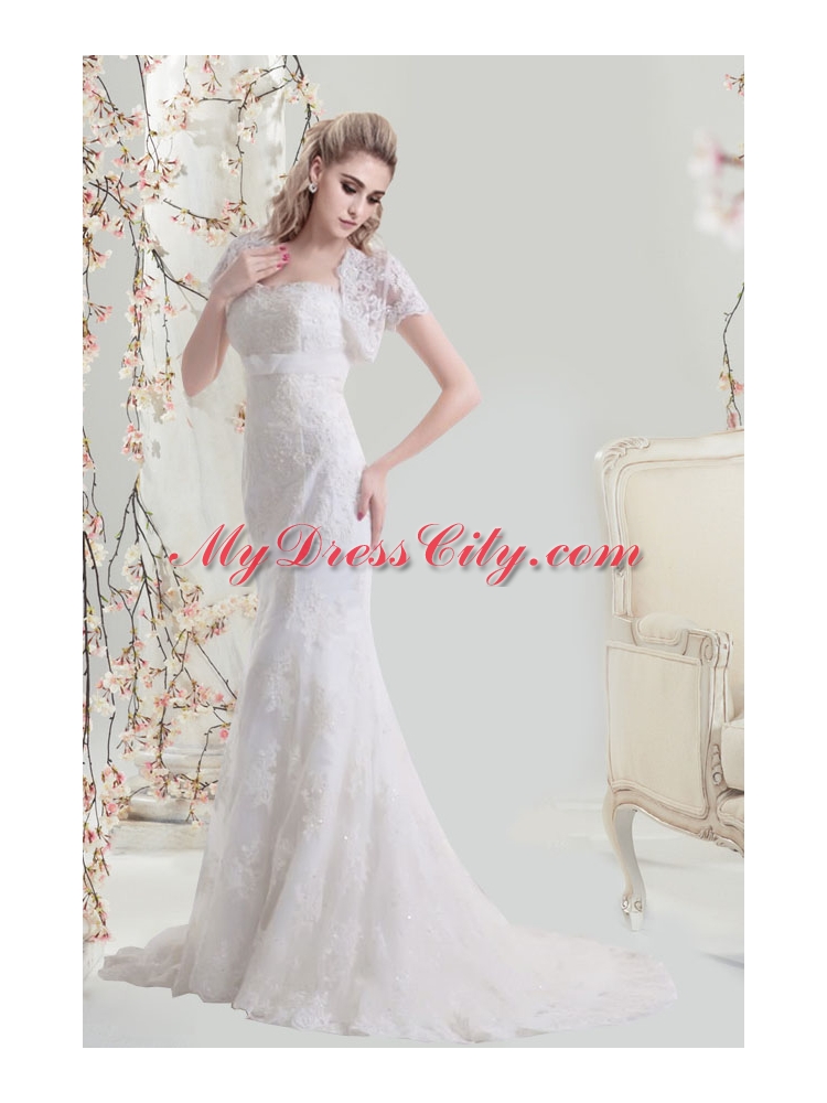 Mermaid 2015 Sweetheart Brush Train Lace Wedding Dress with Appliques