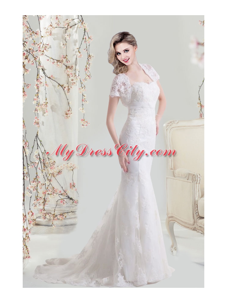 Mermaid 2015 Sweetheart Brush Train Lace Wedding Dress with Appliques