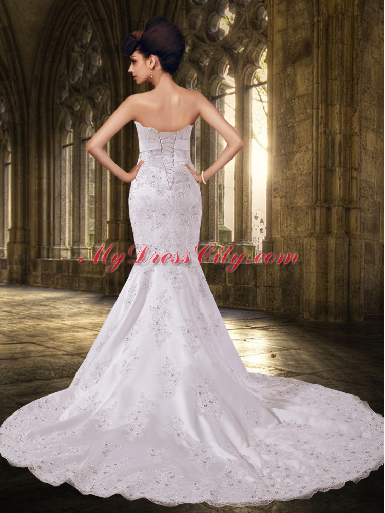 Mermaid Lace Strapless 2015 Fashionable Wedding Dresses with Court Train