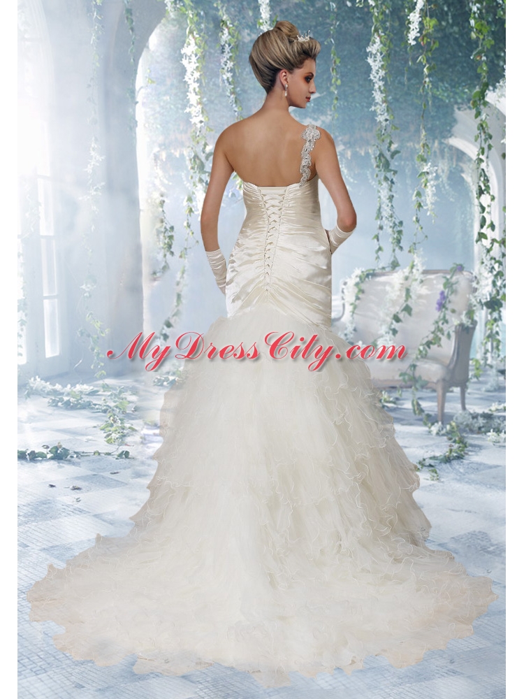 Mermaid One Shoulder Court Train Elegant Wedding Dresses with Appliques