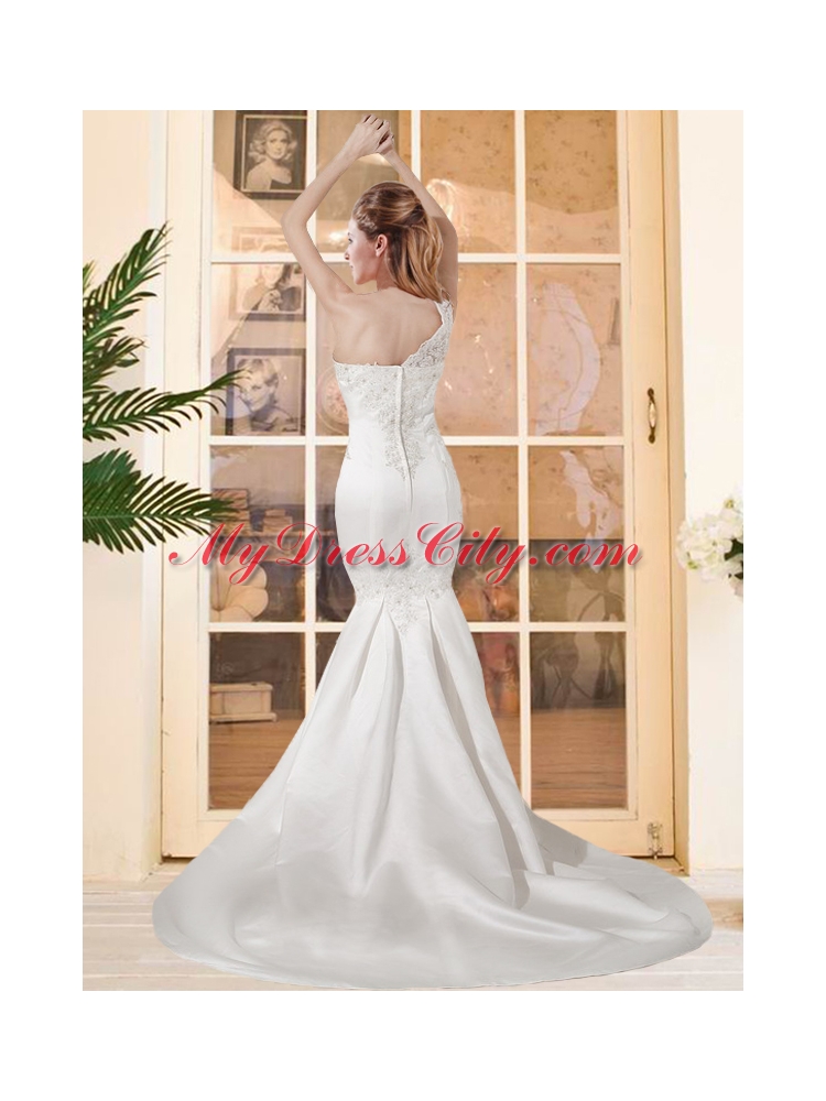 Mermaid One Shoulder Court Train Wedding Dresses with Lace