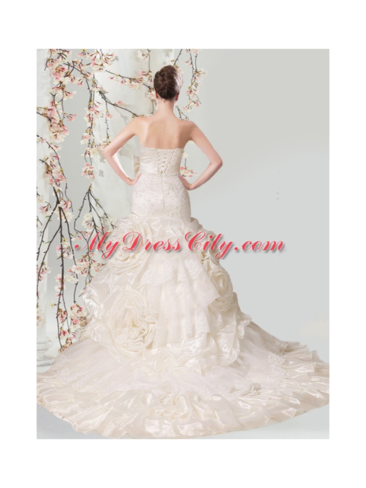 Mermaid Strapless Luxurious Wedding Dresses with Appliques