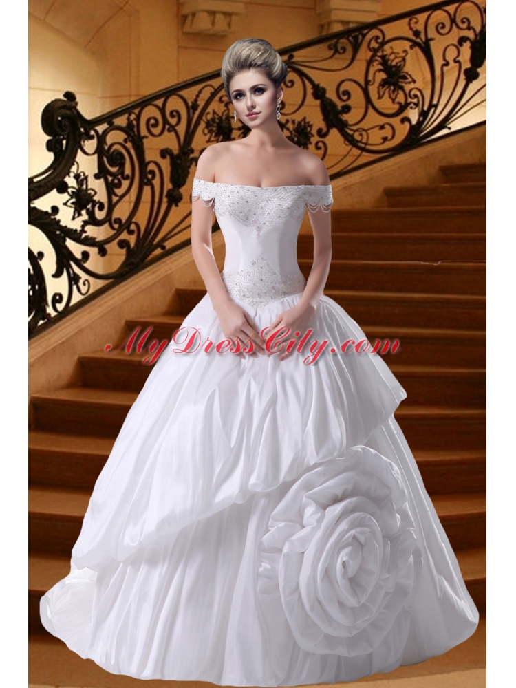 Princess Beading Court Train 2014 Wedding Dresses with Off The Shoulder