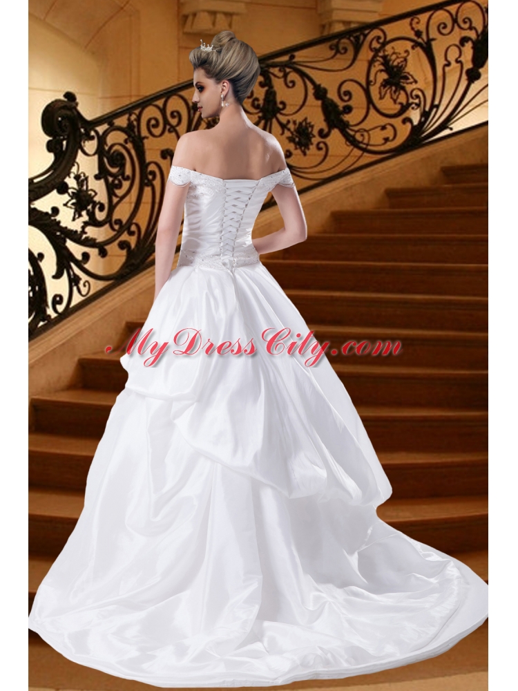 Princess Beading Court Train 2014 Wedding Dresses with Off The Shoulder