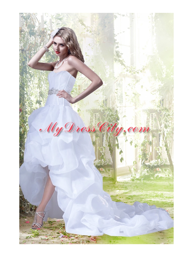 Princess Sweetheart 2015 Beading Ruffles Wedding Dresses with High Low