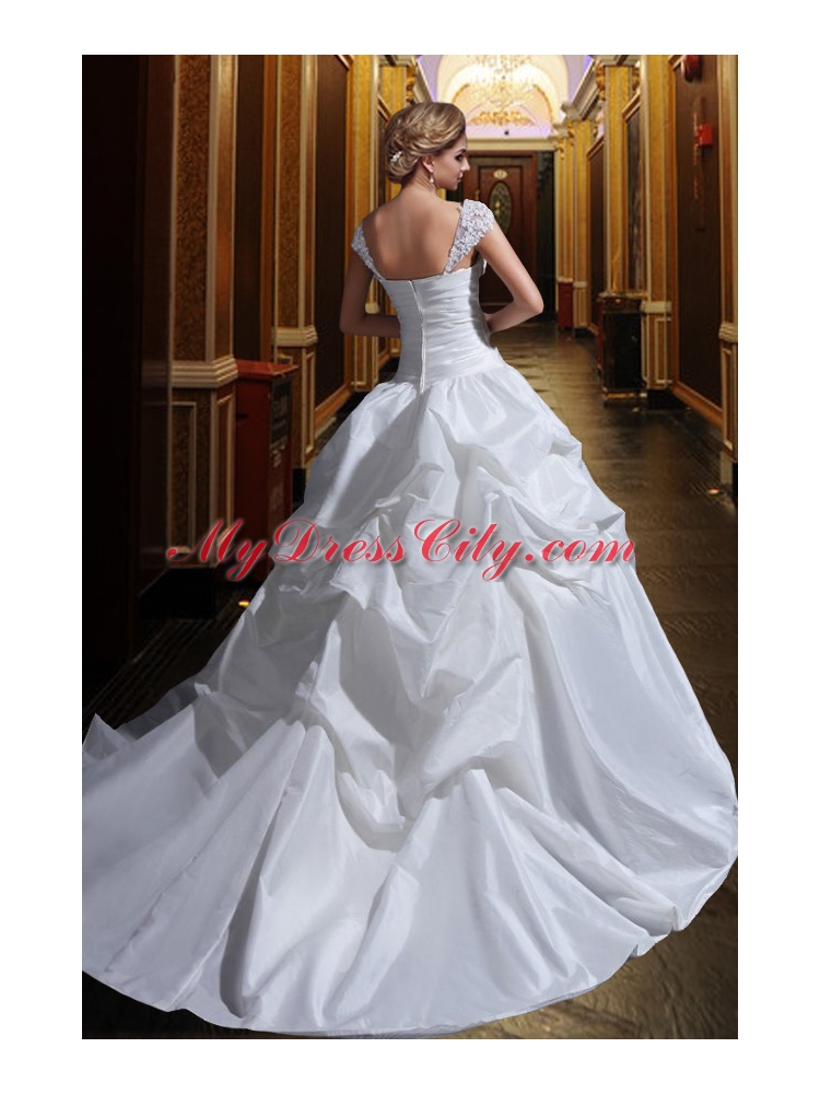 Puffy 2015 Wide Straps Wedding Dress with Appliques and Ruffles