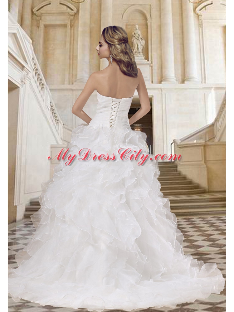 2014 Fashionable A Line Straples Wedding Dress with Court Train