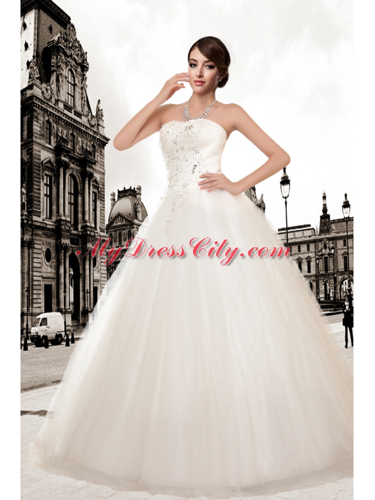 Ball Gown Strapless Hot Sale 2015 Wedding Dresses with Appliques