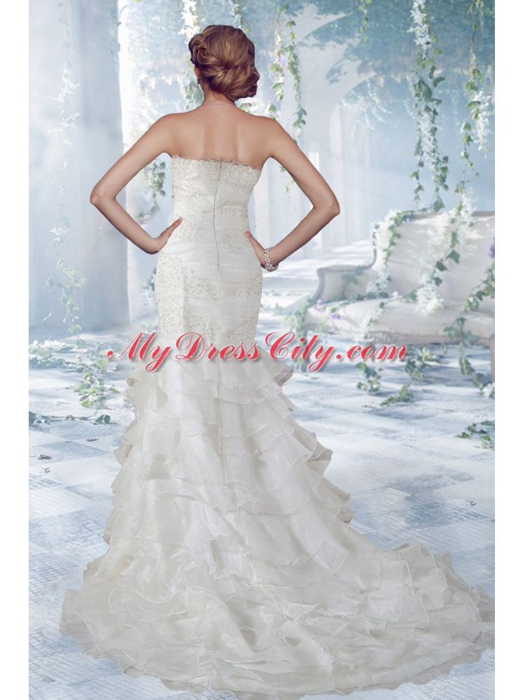 Beautiful Lace Court Train 2015 Wedding Dress with Strapless