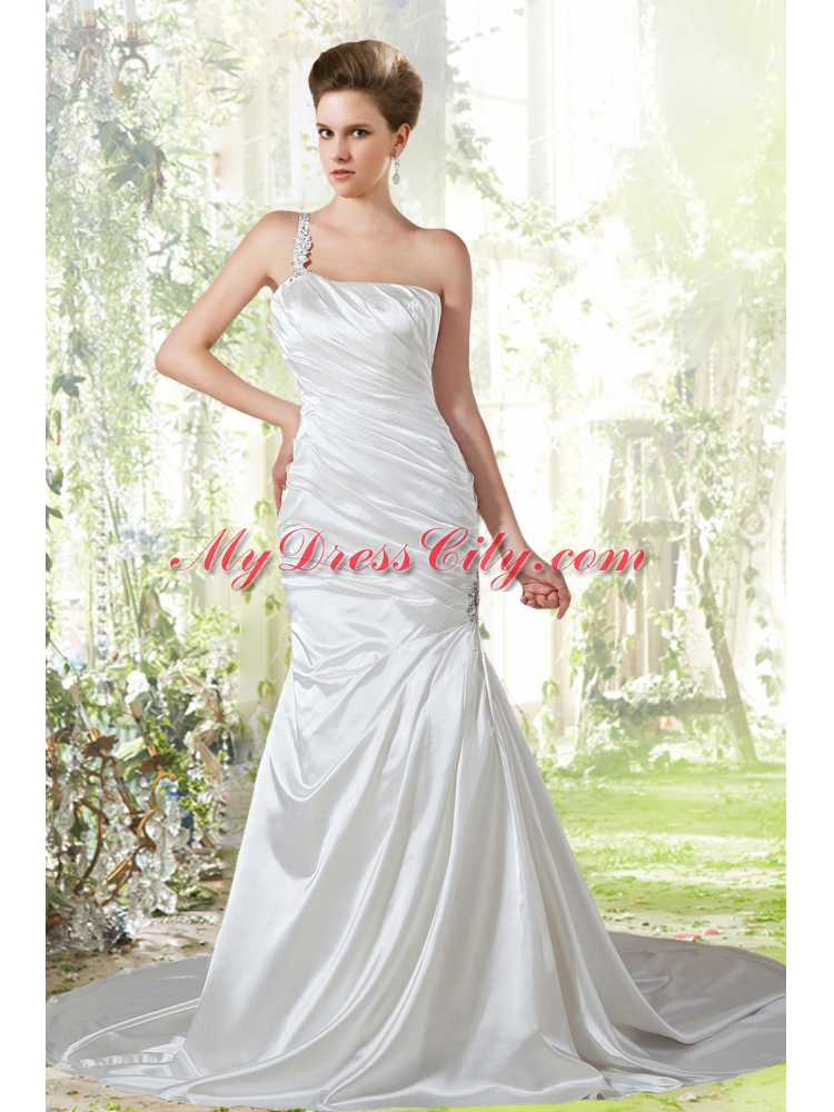 Beautiful Mermaid 2015 One Shoulder Wedding Dress with Ruching