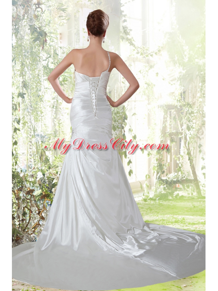 Beautiful Mermaid 2015 One Shoulder Wedding Dress with Ruching