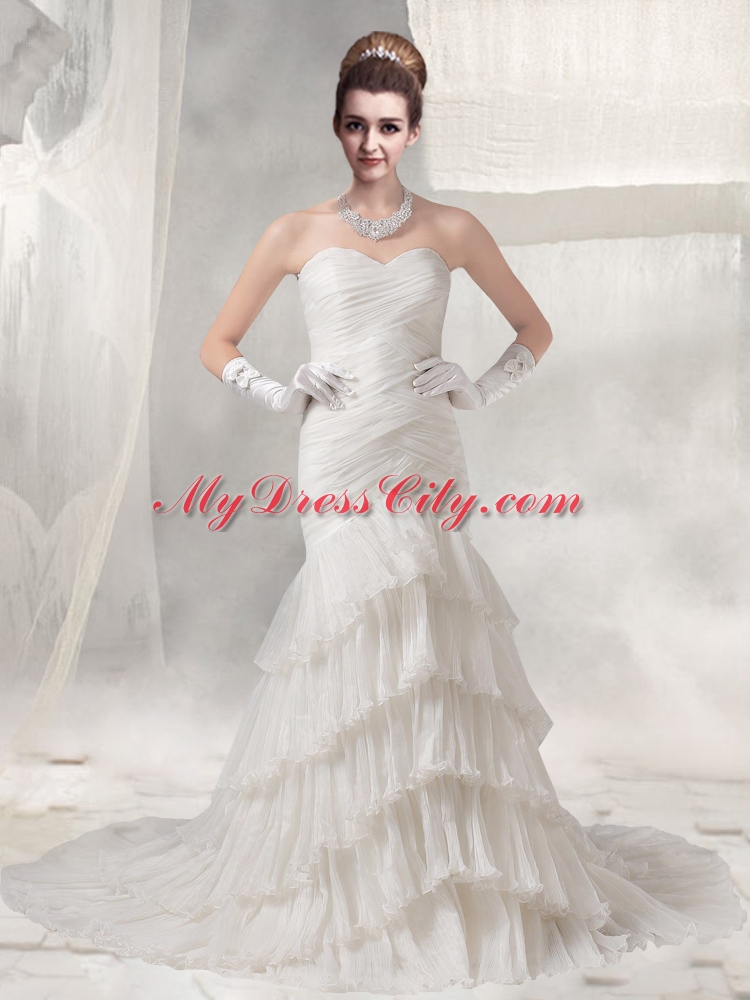 Cheap Mermaid 2015 Ruffled Layers Wedding Dress with Sweetheart