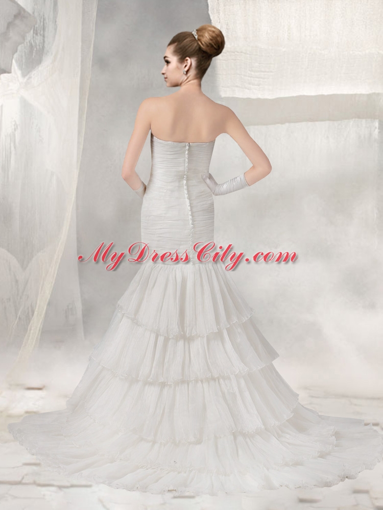 Cheap Mermaid 2015 Ruffled Layers Wedding Dress with Sweetheart