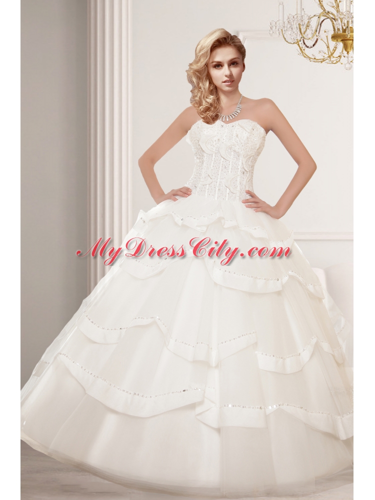 Elegant A Line 2015 Beading Wedding Dresses with Sweetheart