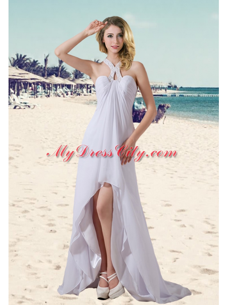 Empire Halter High Low Beading Wedding Dresses for Beach