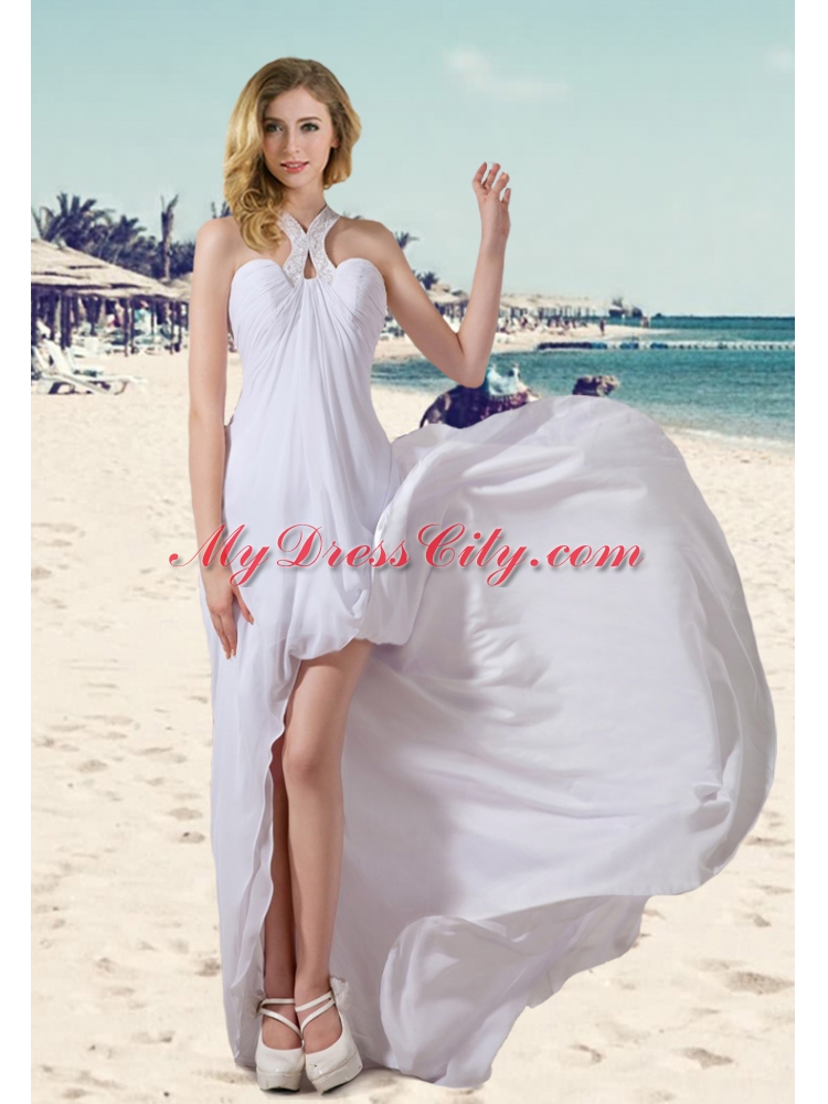 Empire Halter High Low Beading Wedding Dresses for Beach