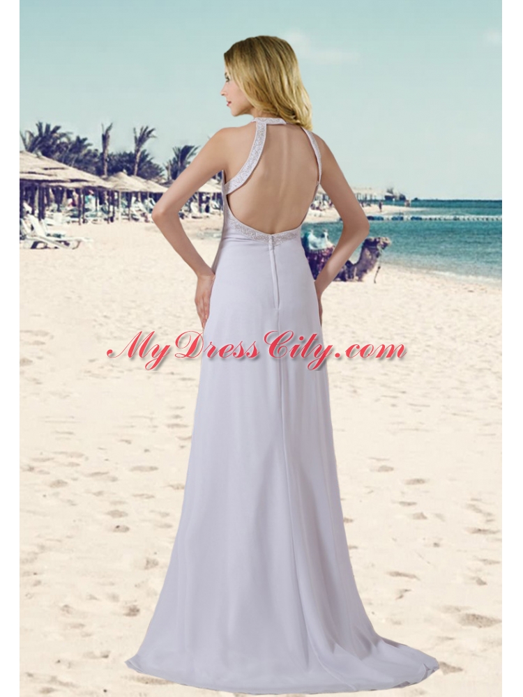 Empire Halter High Low Beading Wedding Dresses for Beach