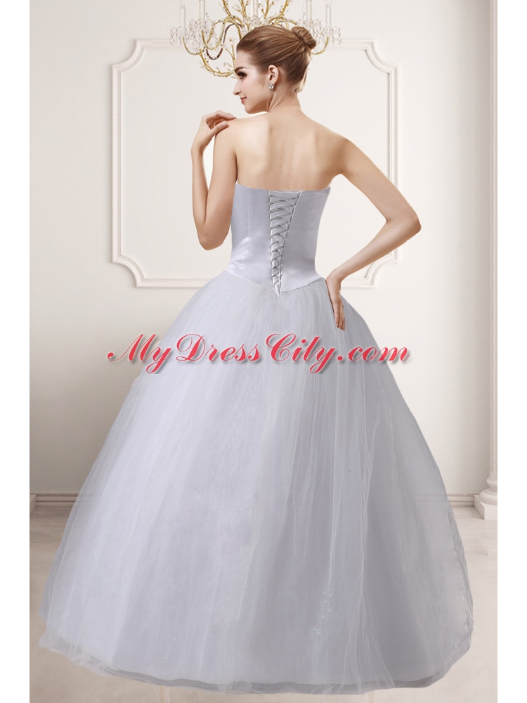 Fashionabale A Line Strapless Beading Wedding Dresses with Lace