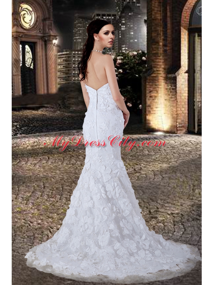 Fashionable Mermaid 2015 Strapless Lace Wedding Dress with Court Train