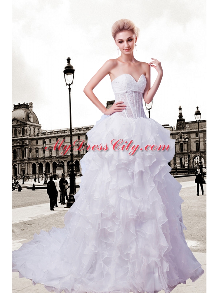 Fashionable Sweetheart 2015 Court Train Wedding Dress with Beading