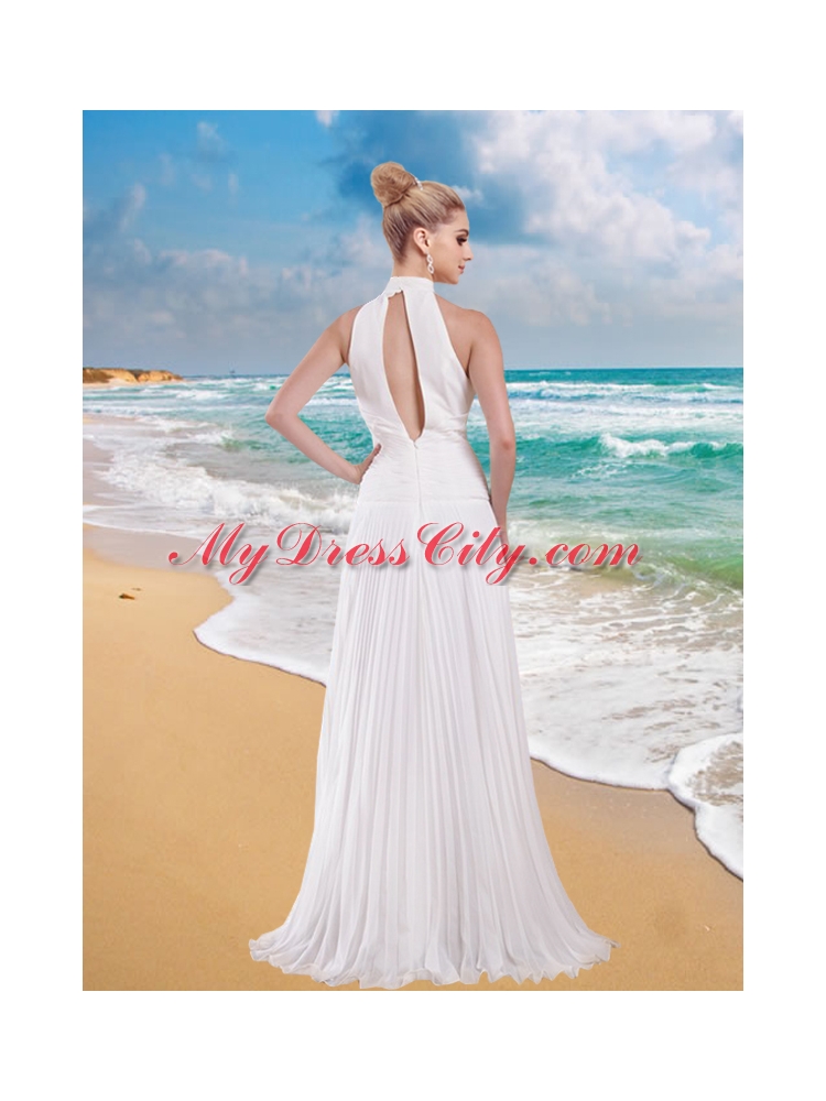 Gorgeous Empire High Neck Wedding Dress with Pleat