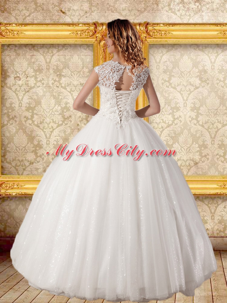 Luxurious Ball Gown 2015 Scoop Floor Length Lace Wedding Dress